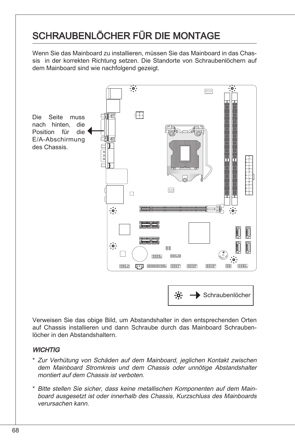 Schraubenlöcher für die montage | MSI H61M-P25 (B3) User Manual | Page 68 / 155