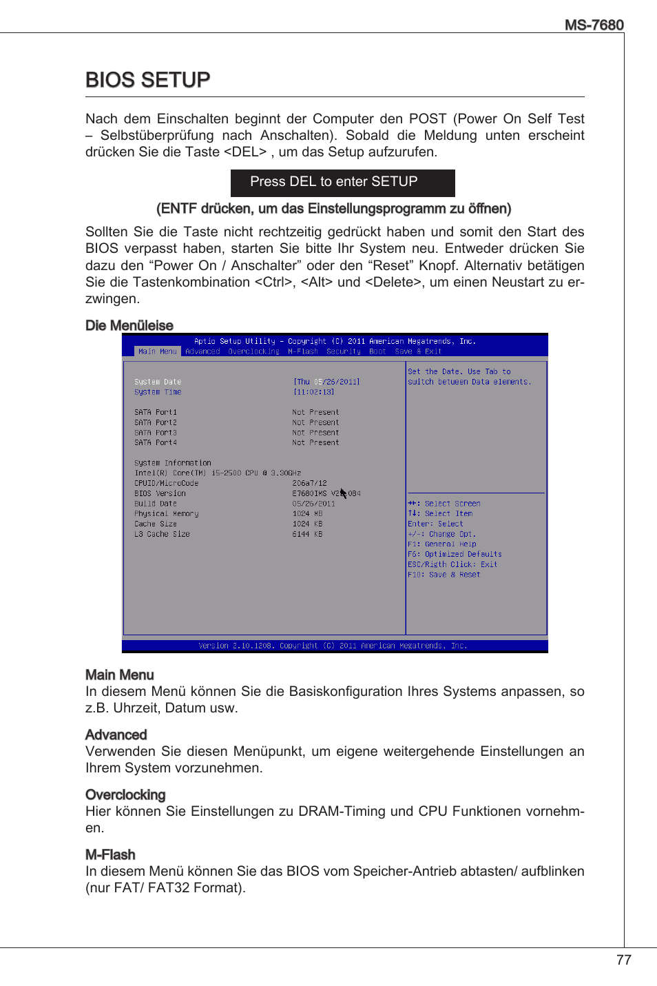 Bios setup | MSI H61M-P25 (B3) User Manual | Page 77 / 155