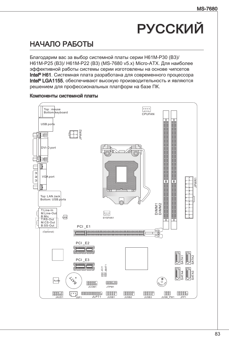 Русский, Начало работы | MSI H61M-P25 (B3) User Manual | Page 83 / 155