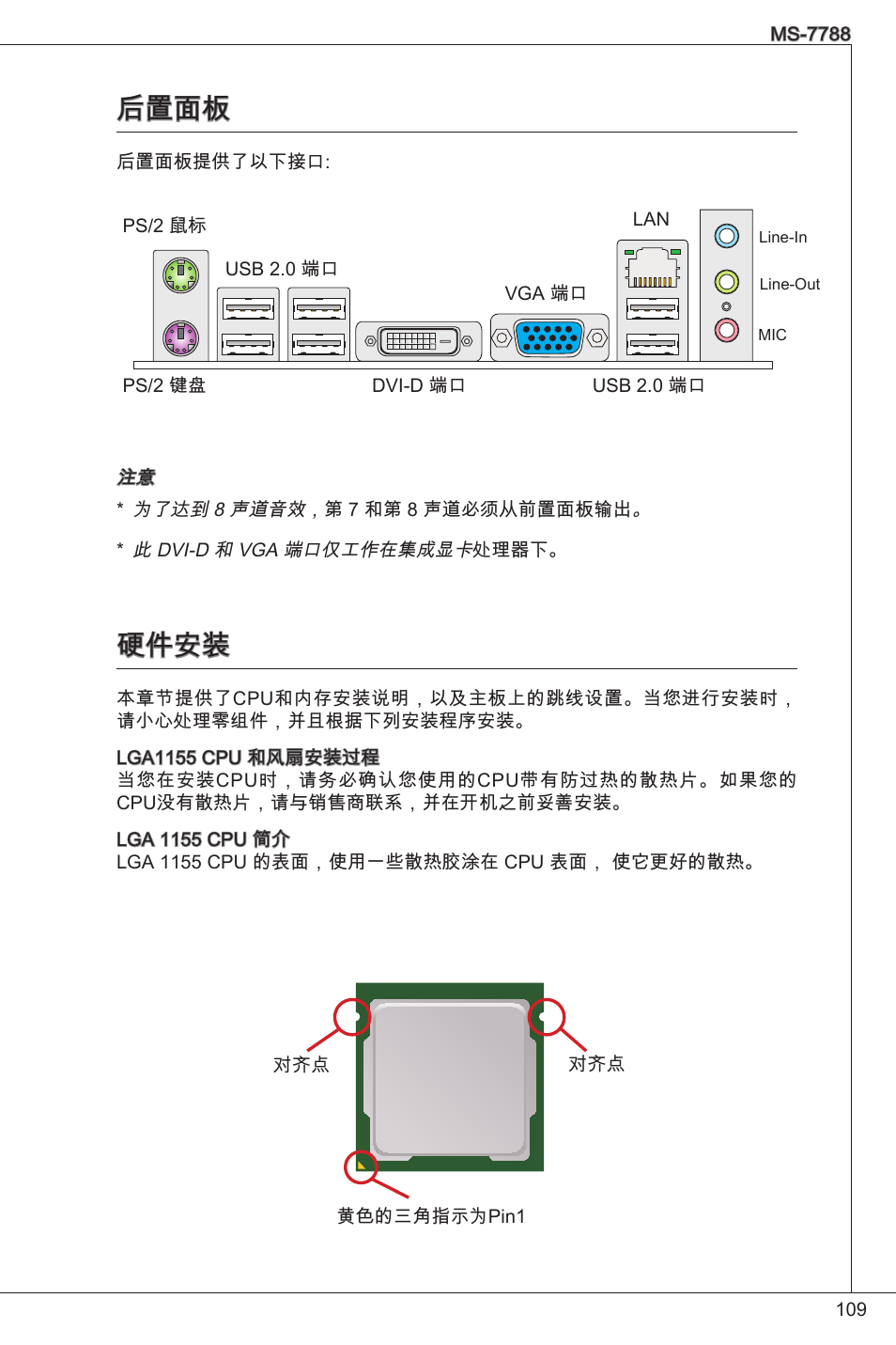 后置面板, 硬件安装 | MSI H61M-P20 (G3) User Manual | Page 109 / 159