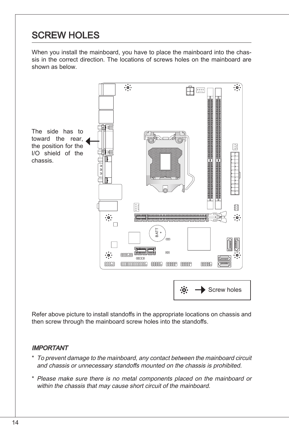 Screw holes | MSI H61M-P20 (G3) User Manual | Page 14 / 159