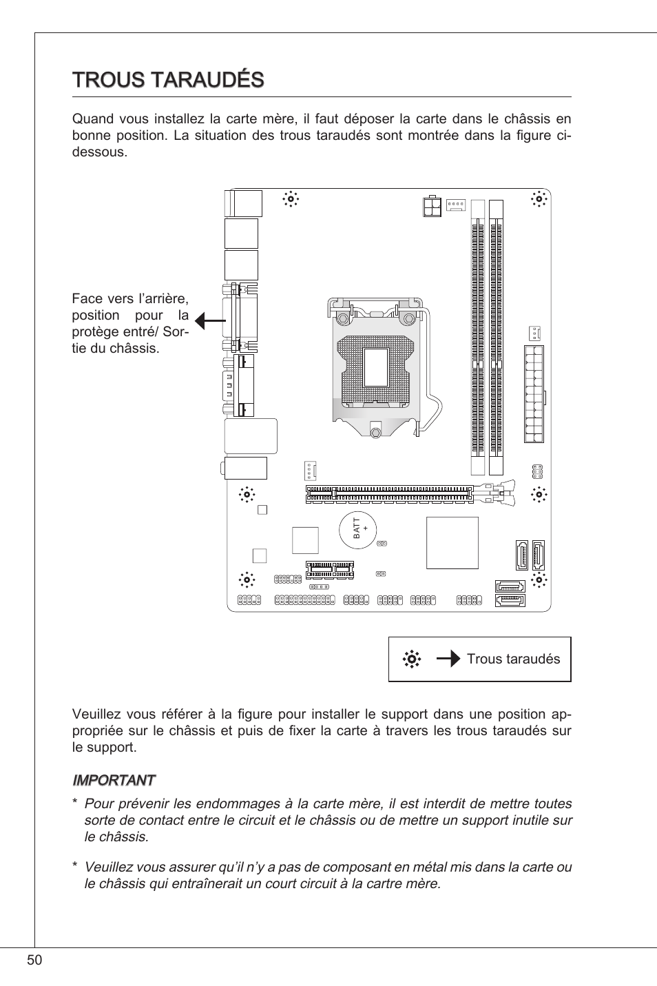 Trous taraudés | MSI H61M-P20 (G3) User Manual | Page 50 / 159