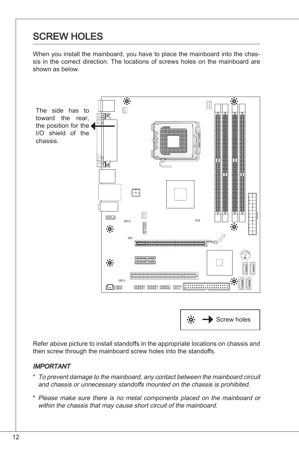 Screw holes | MSI G41M-P33 Combo User Manual | Page 12 / 153