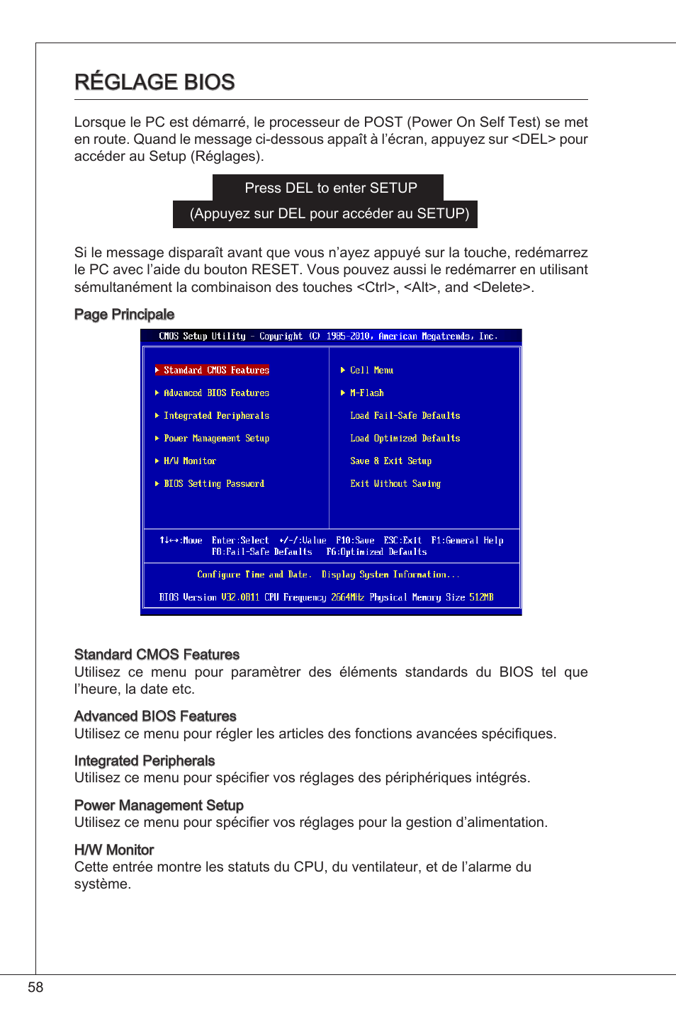 Réglage bios | MSI G41M-P33 Combo User Manual | Page 58 / 153