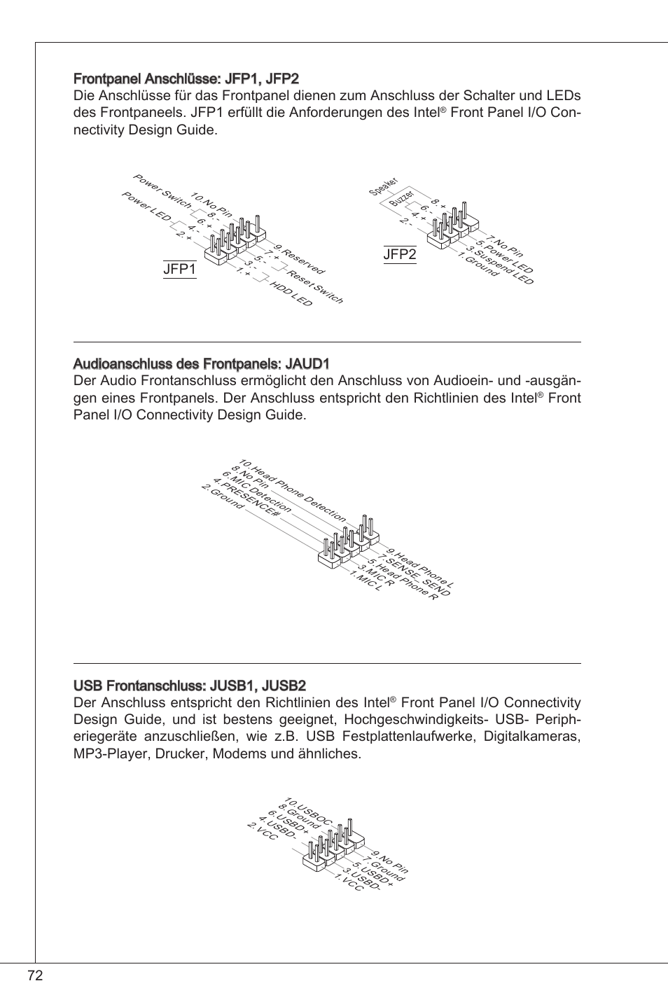 Front panel i/o con- nectivity design guide, Front panel i/o connectivity design guide | MSI G41M-P33 Combo User Manual | Page 72 / 153