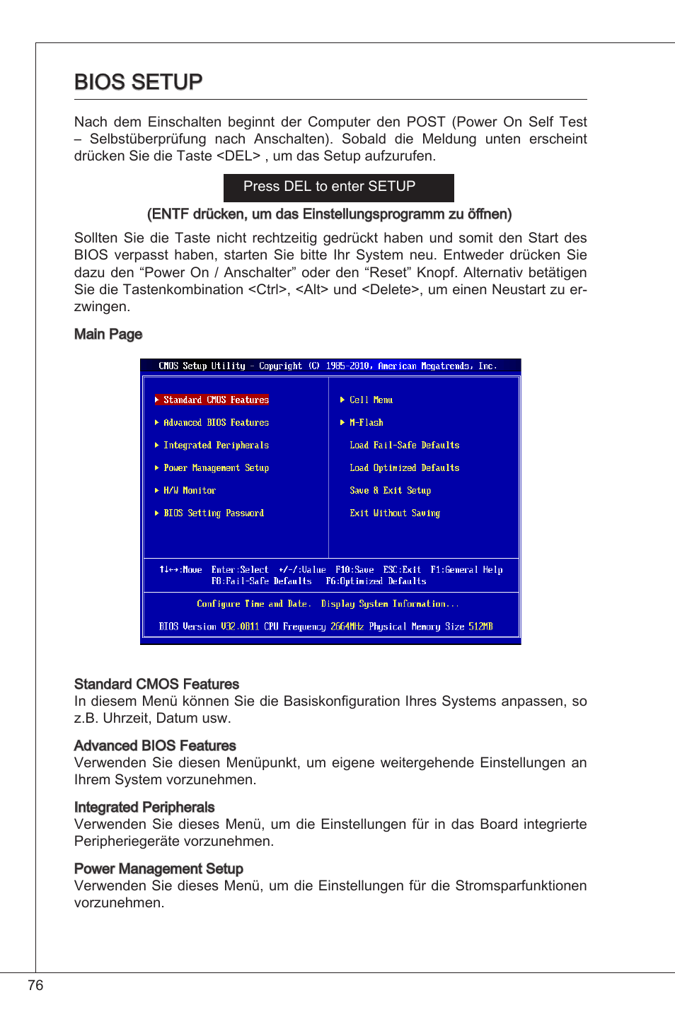 Bios setup | MSI G41M-P33 Combo User Manual | Page 76 / 153