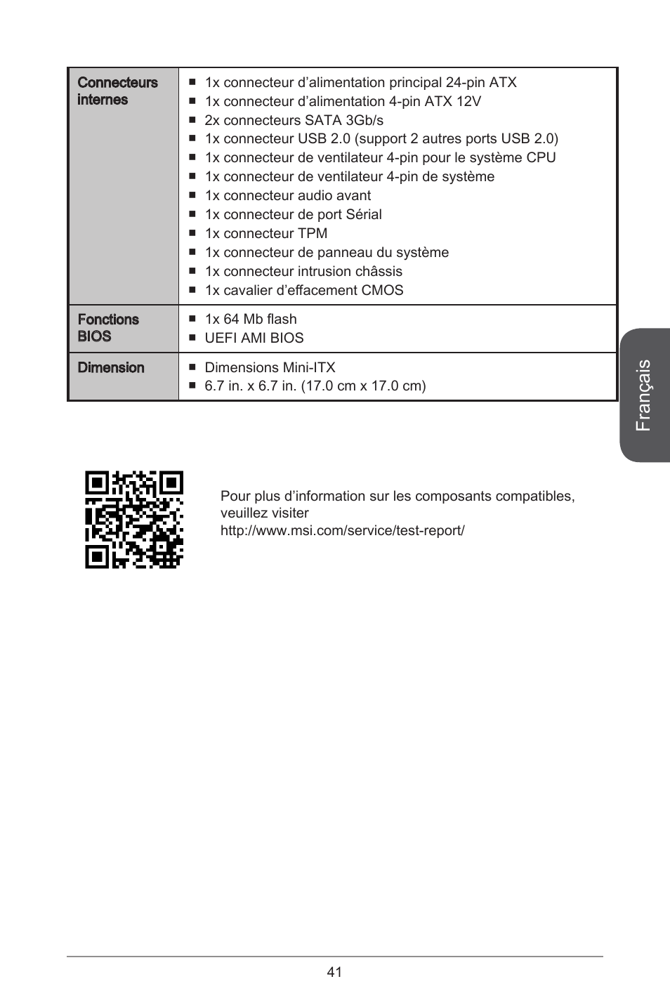 Français | MSI J1900I User Manual | Page 41 / 122