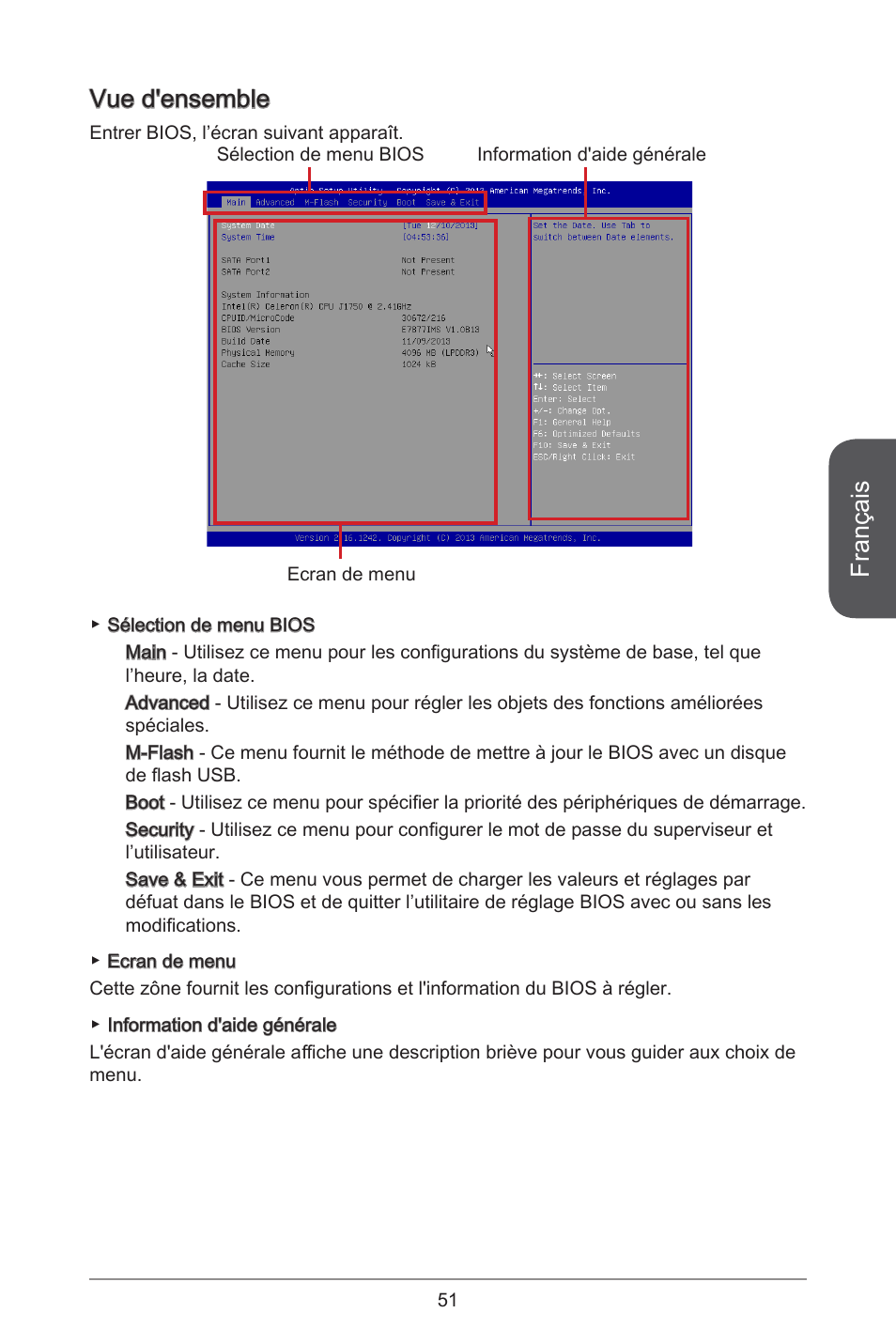 Français, Vue d'ensemble | MSI J1900I User Manual | Page 51 / 122