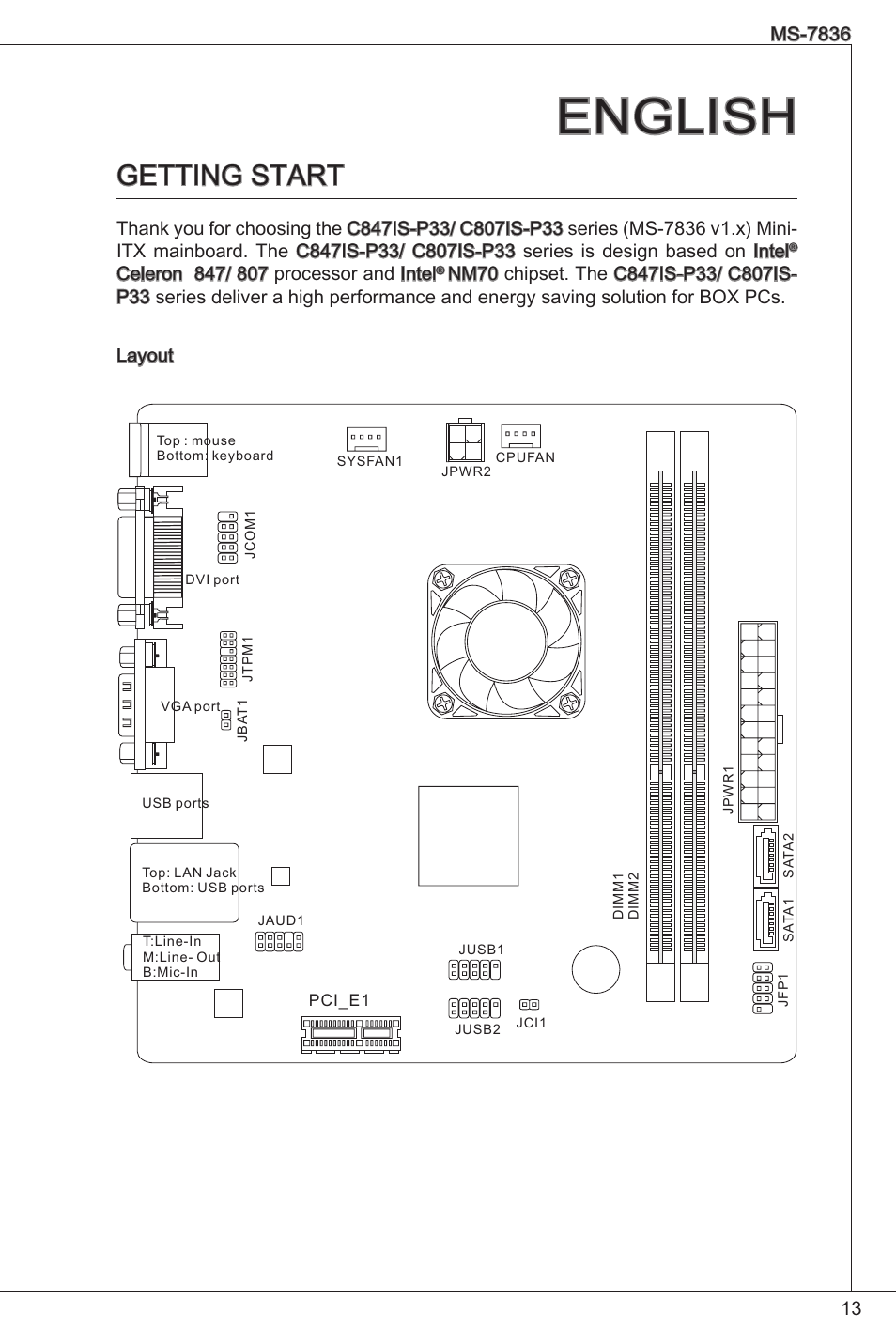 English, Getting start | MSI C847IS-P33 User Manual | Page 13 / 108