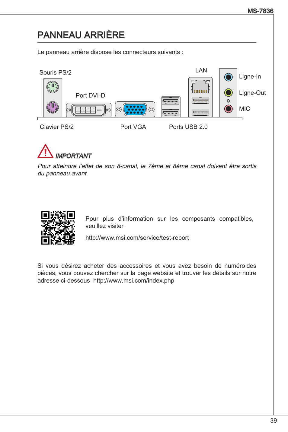 Panneau arrière | MSI C847IS-P33 User Manual | Page 39 / 108