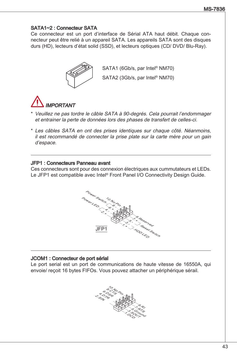Nm70) sata2 (3gb/s, par intel, Front panel i/o connectivity design guide | MSI C847IS-P33 User Manual | Page 43 / 108