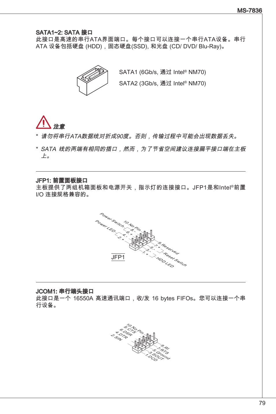 Nm70) sata2 (3gb/s, 通过 intel, 前置 i/o 连接规格兼容的 | MSI C847IS-P33 User Manual | Page 79 / 108