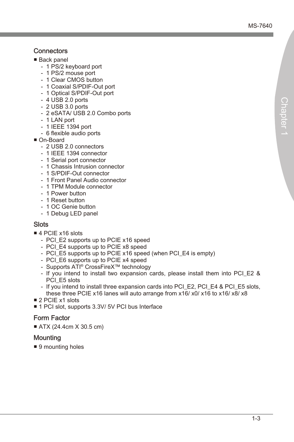 Chapter 1 | MSI 990FXA-GD80 User Manual | Page 13 / 76