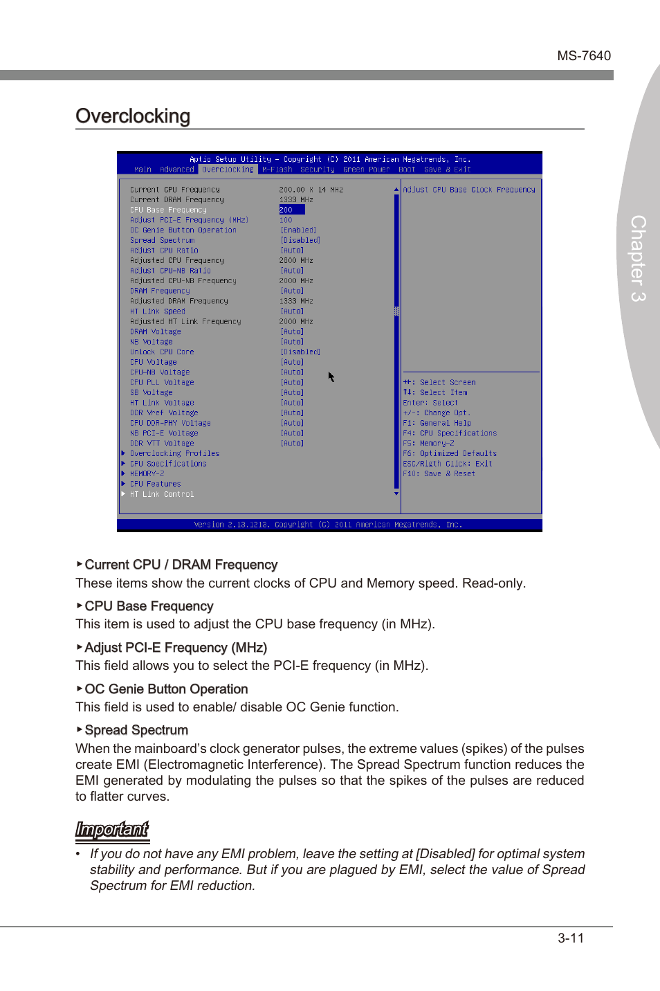 Overclocking, Overclockng -11, Chapter 3 | Chapter 3 overclockng, Important | MSI 990FXA-GD80 User Manual | Page 51 / 76