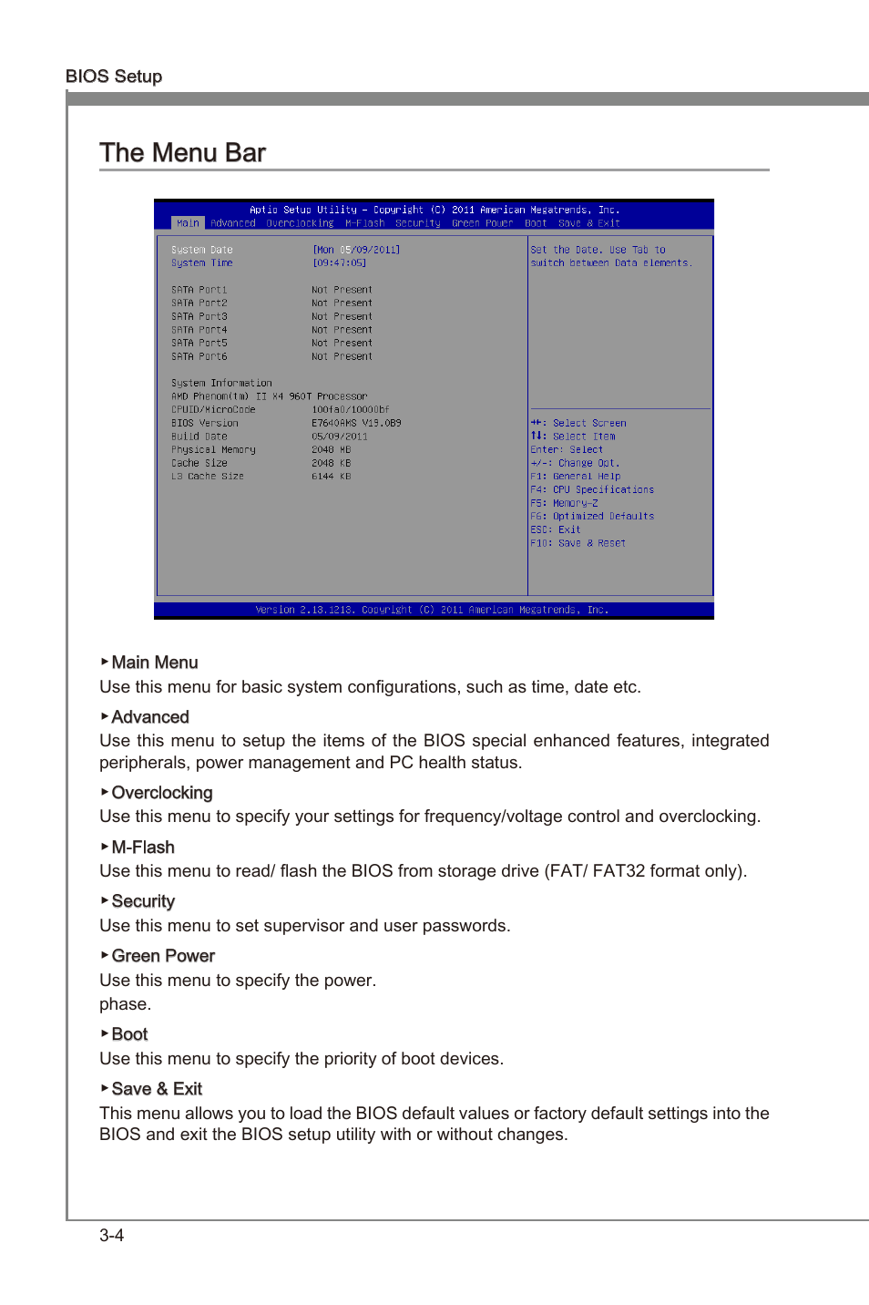 The menu bar, The menu bar -4, Chapter 3 | Chapter 3 the menu bar | MSI 990FXA-GD65 User Manual | Page 40 / 74