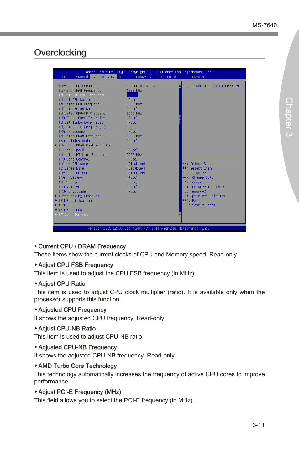 Overclocking, Overclockng -11, Chapter 3 | Chapter 3 overclockng | MSI 990FXA-GD65 User Manual | Page 47 / 74