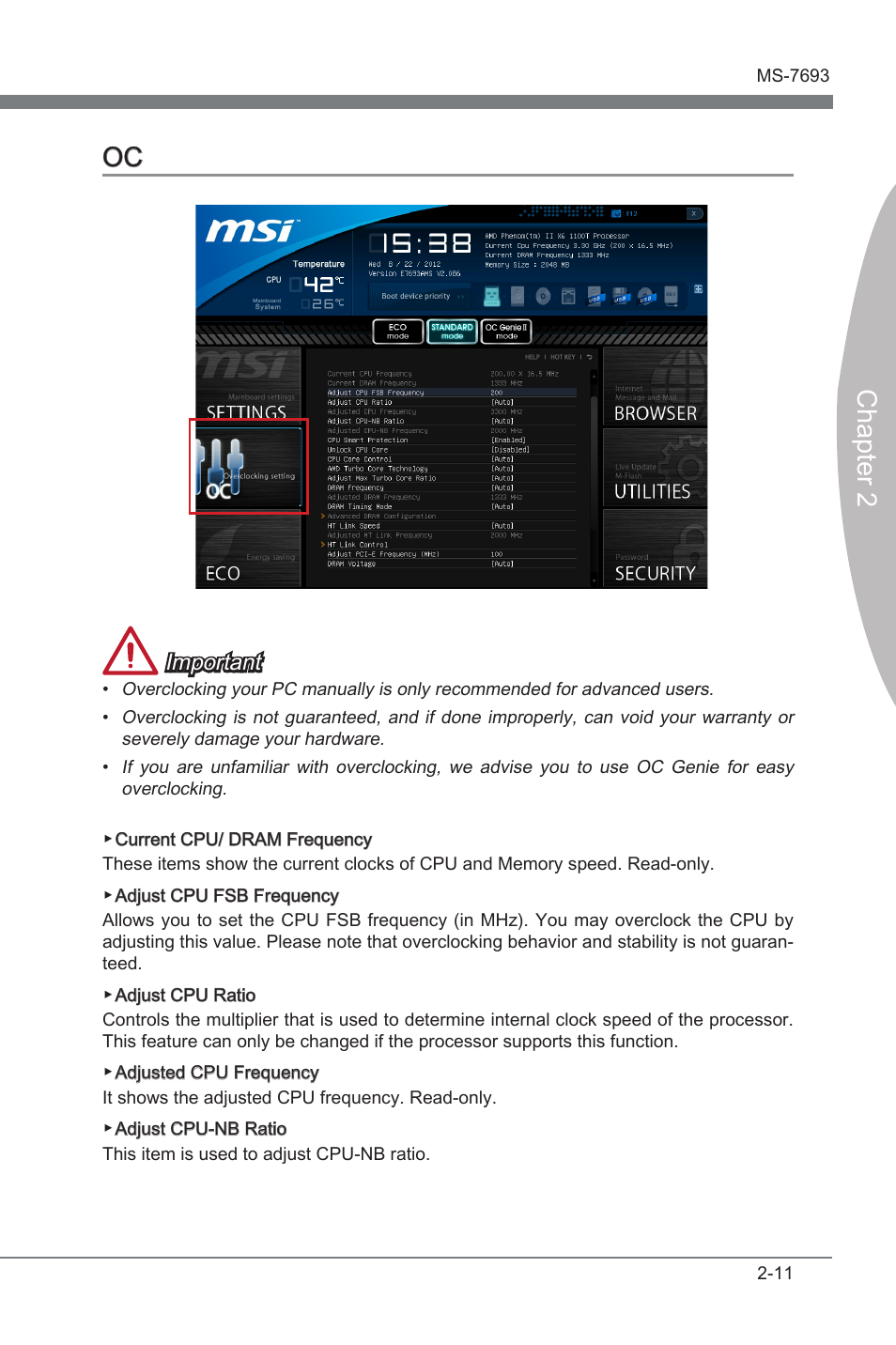 Oc -11, Chapter 2 oc, Important | MSI 970A-G43 User Manual | Page 53 / 80