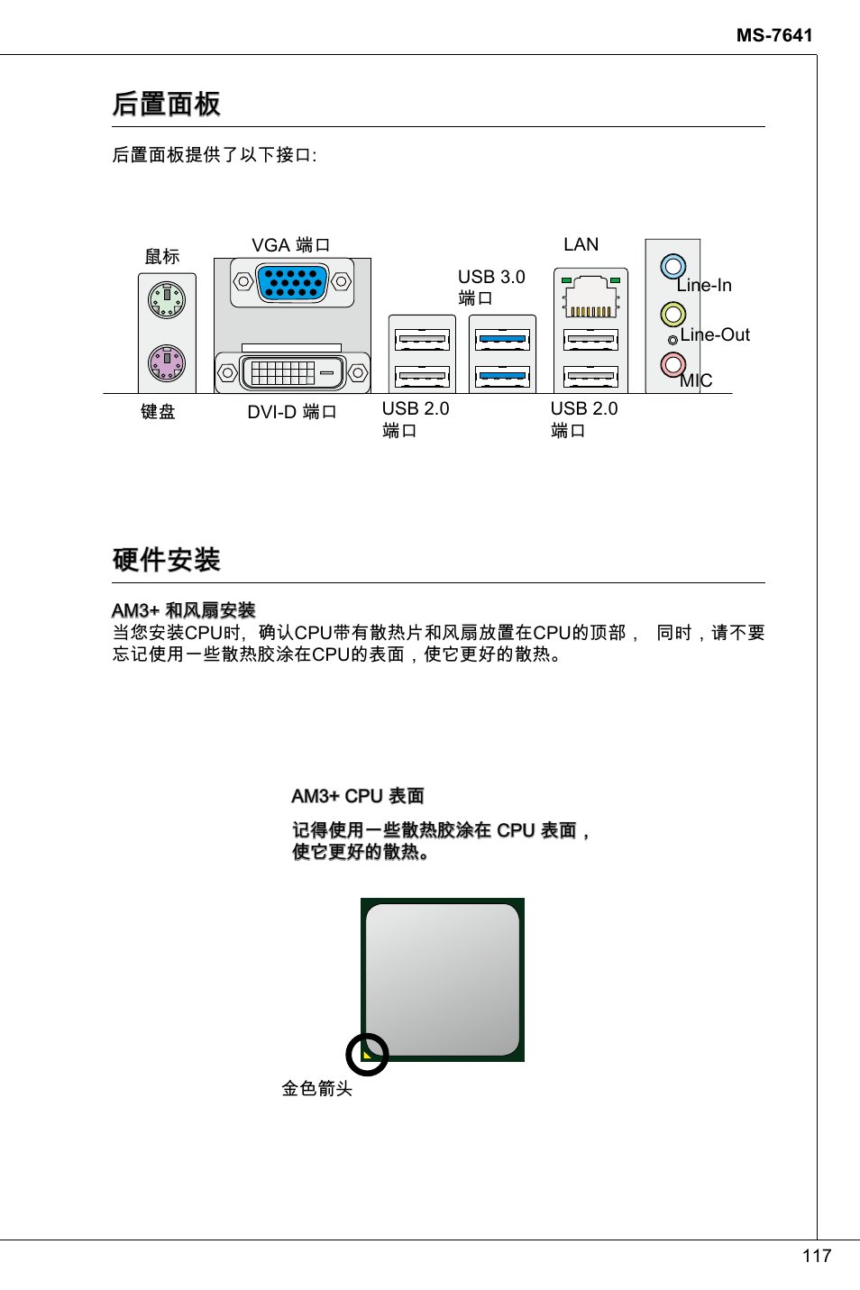 后置面板, 硬件安装 | MSI 760GMA-P34 (FX) User Manual | Page 117 / 172