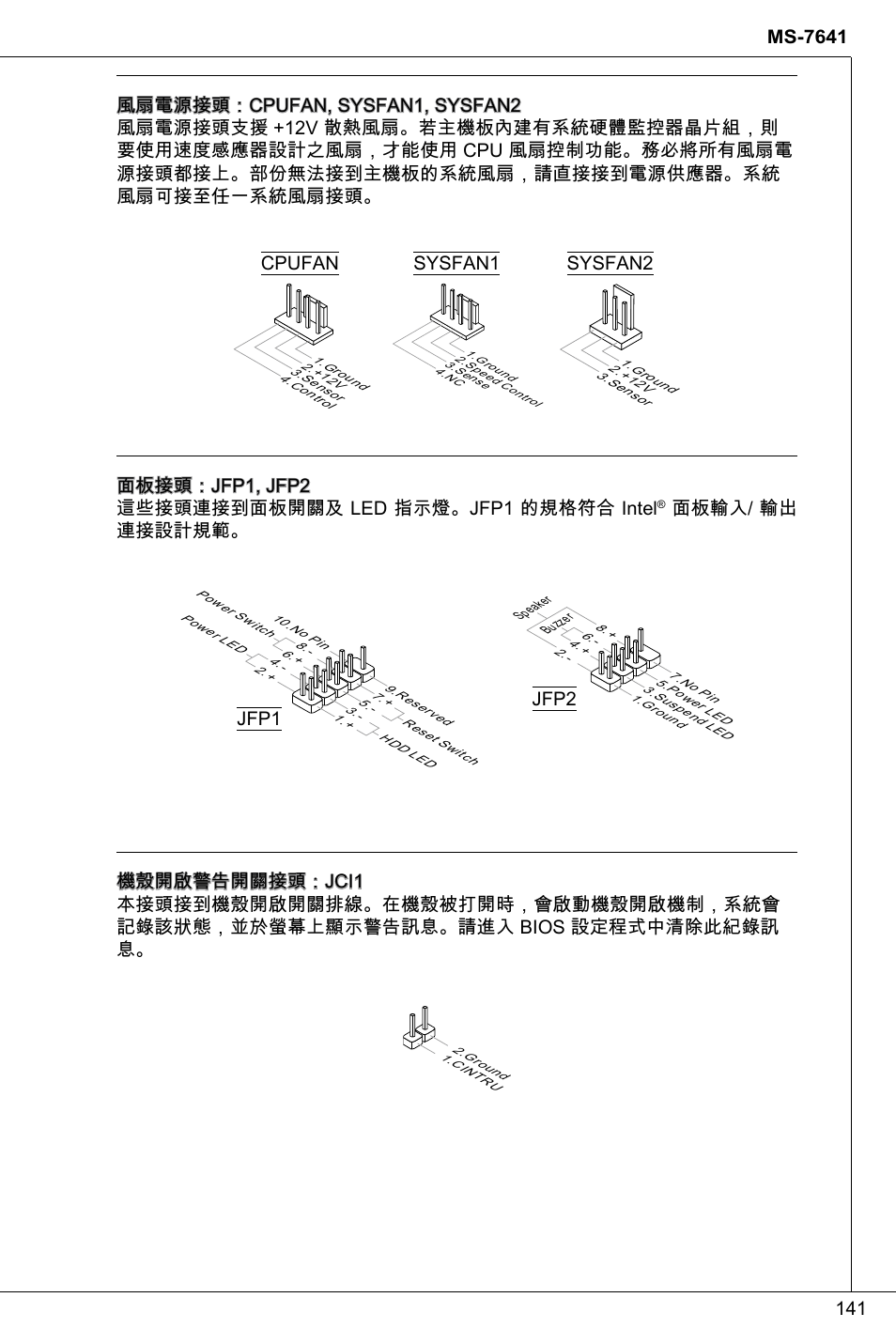 Cpufan sysfan2, 面板輸入/ 輸出 連接設計規範 | MSI 760GMA-P34 (FX) User Manual | Page 141 / 172