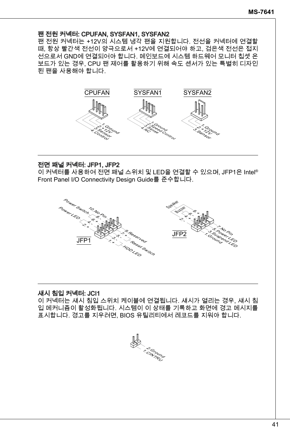 Cpufan sysfan2, Front panel i/o connectivity design guide를 준수합니다 | MSI 760GMA-P34 (FX) User Manual | Page 41 / 172