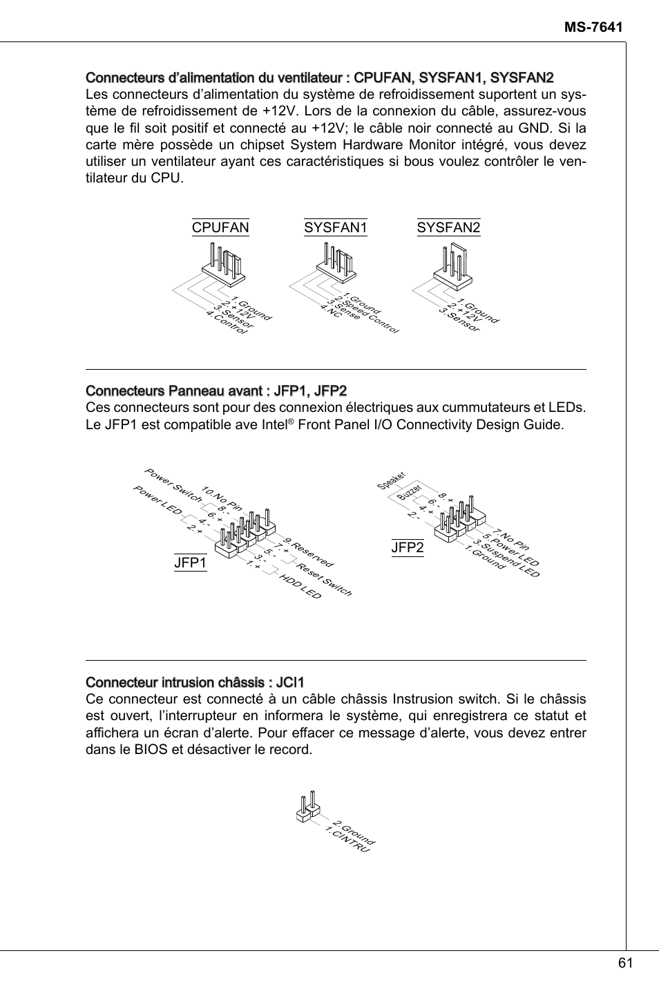 Cpufan sysfan2, Front panel i/o connectivity design guide | MSI 760GMA-P34 (FX) User Manual | Page 61 / 172