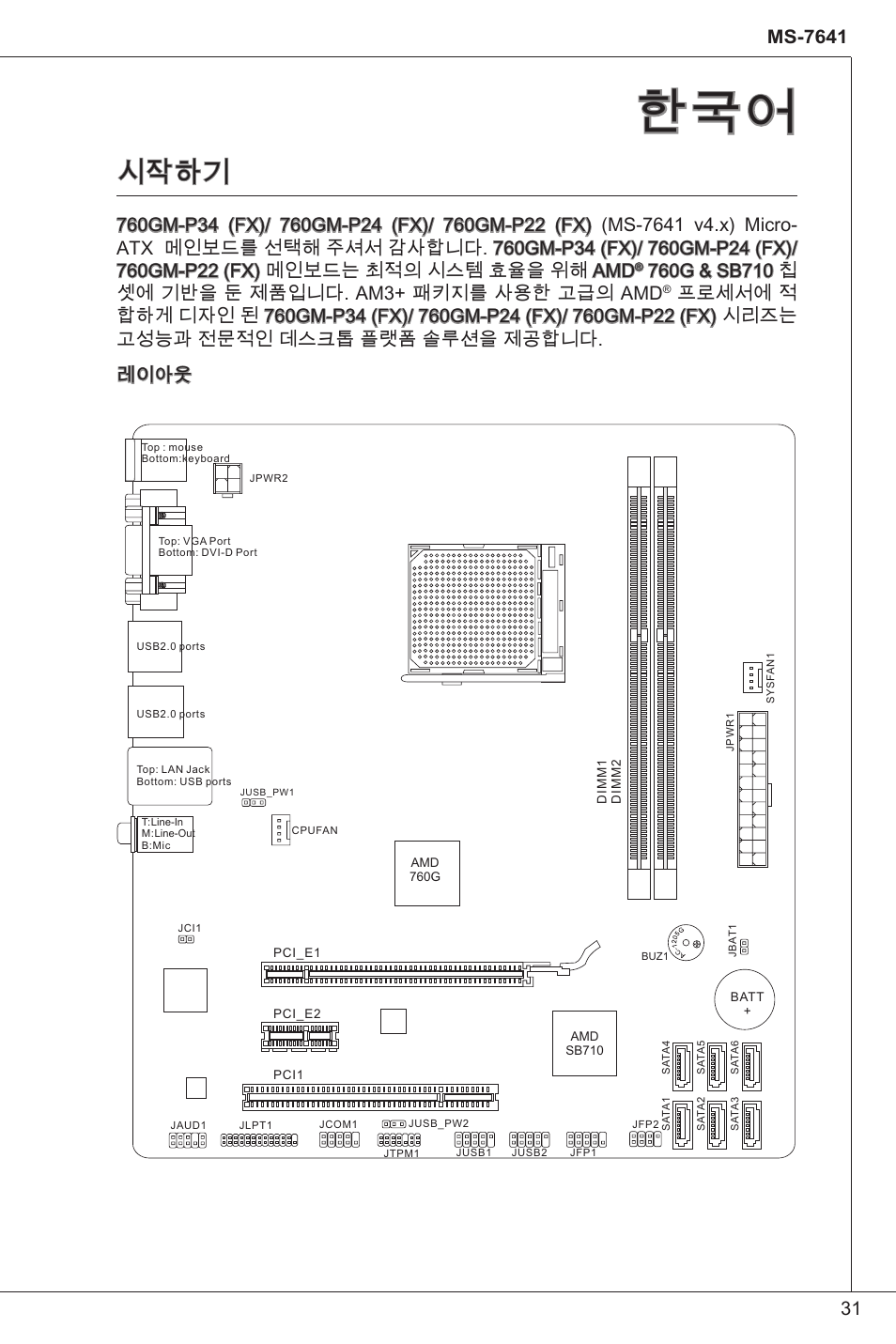 시작하기 | MSI 760GM-P34 (FX) User Manual | Page 31 / 171