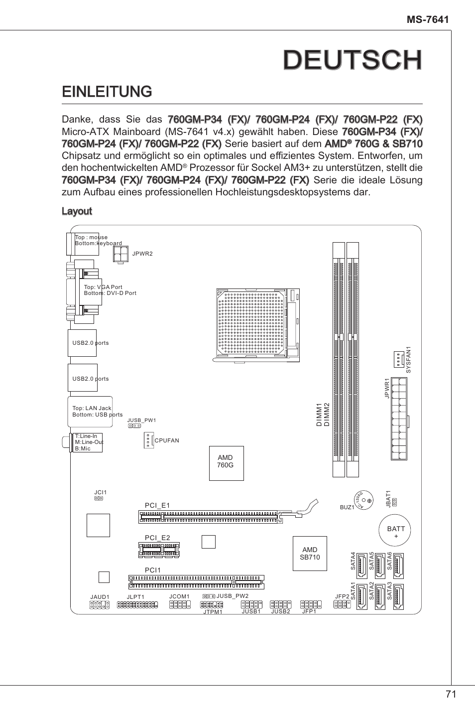 Deutsch, Einleitung | MSI 760GM-P34 (FX) User Manual | Page 71 / 171