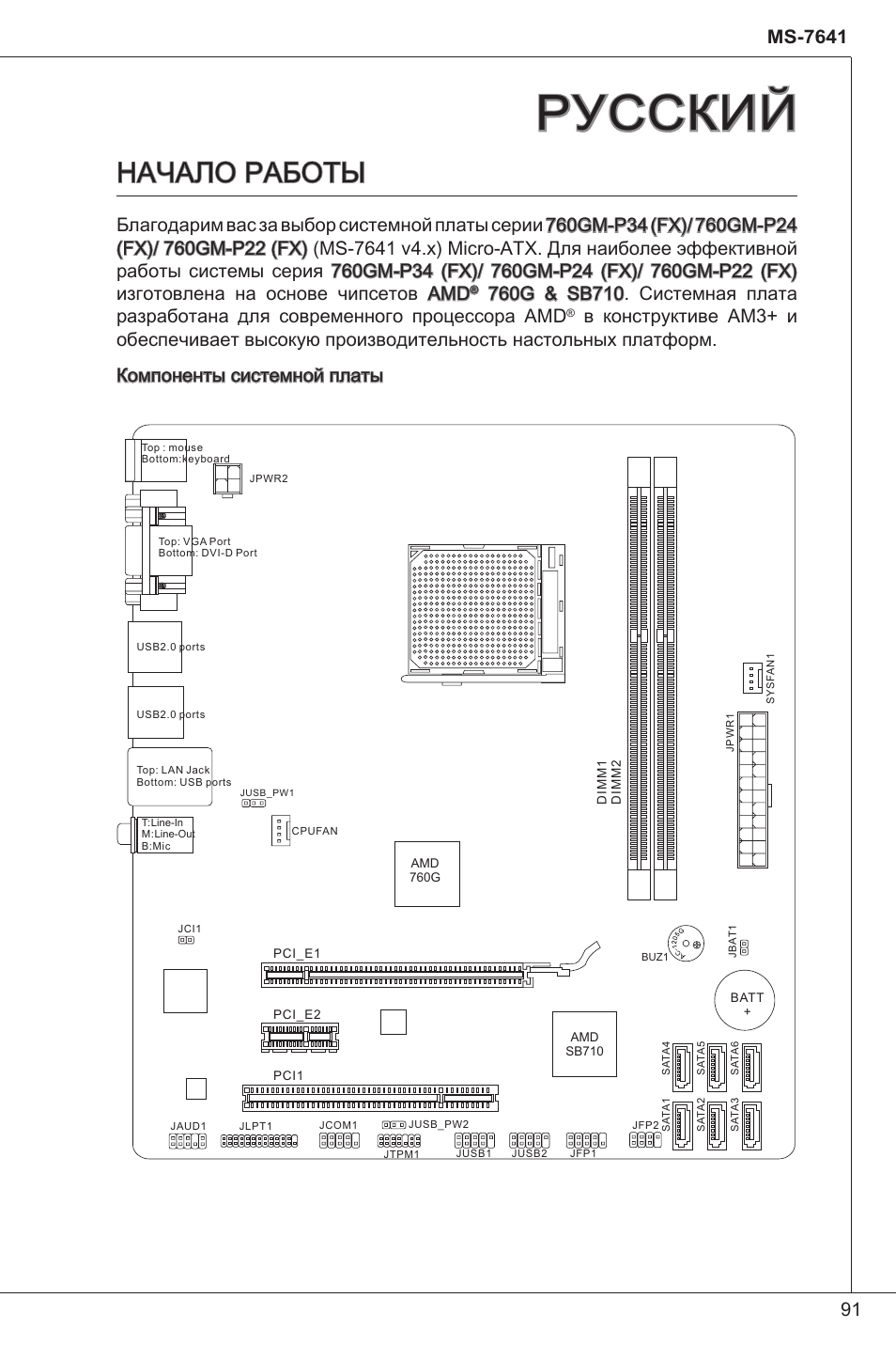 Русский, Начало работы | MSI 760GM-P34 (FX) User Manual | Page 91 / 171