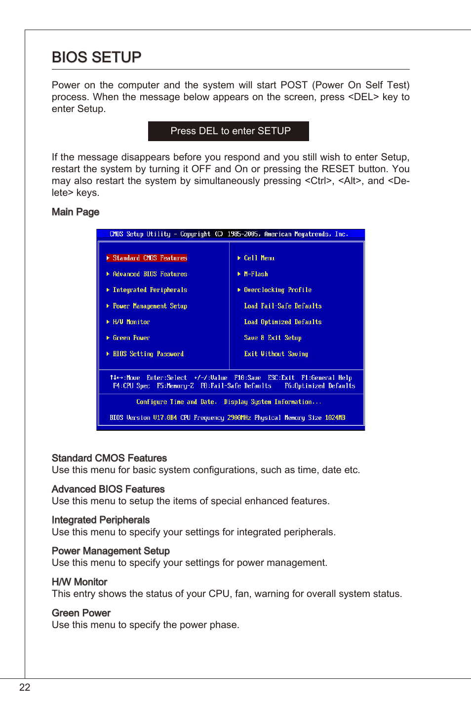 Bios setup | MSI 760GM-P23 (FX) User Manual | Page 22 / 169