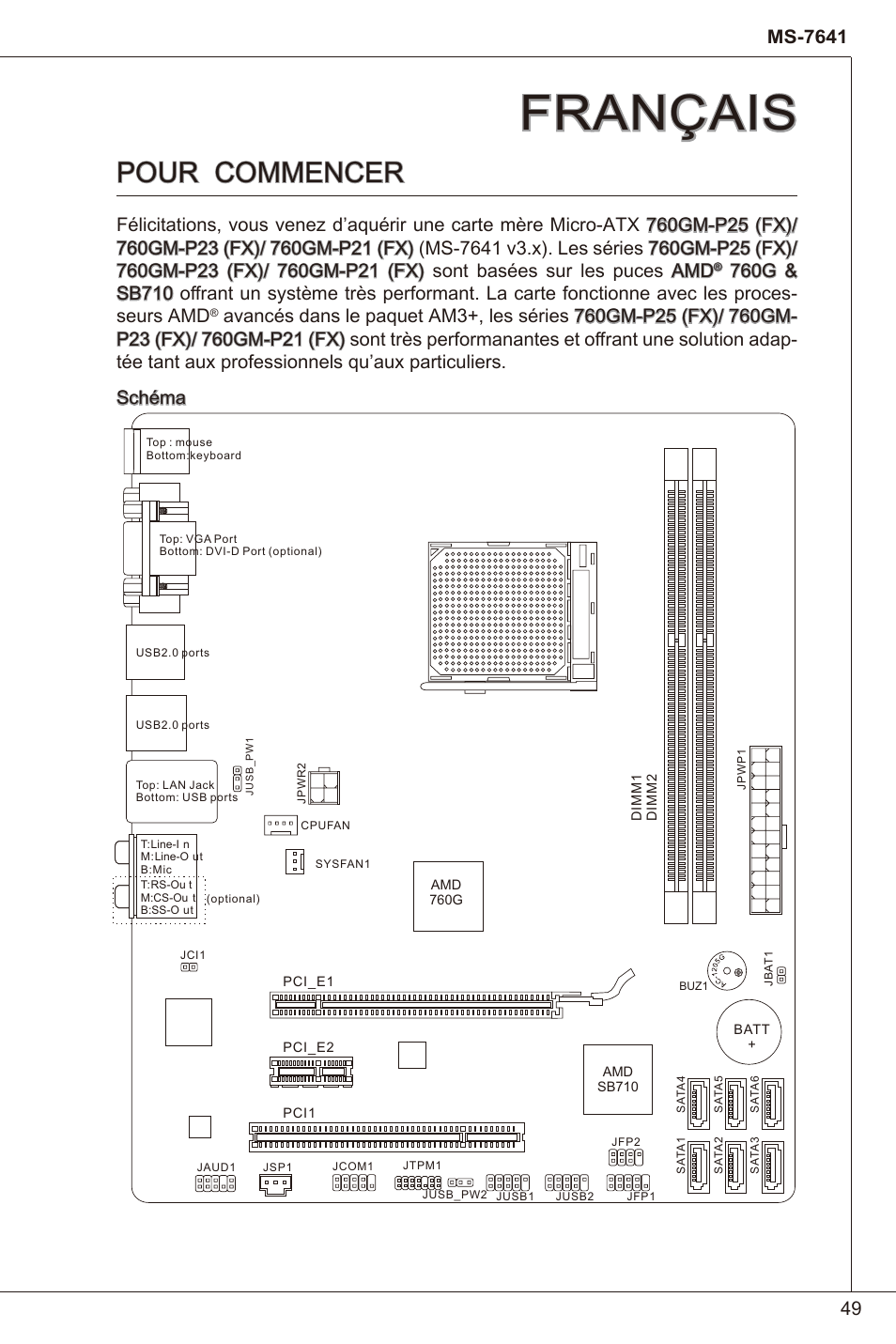 Français, Pour commencer | MSI 760GM-P23 (FX) User Manual | Page 49 / 169