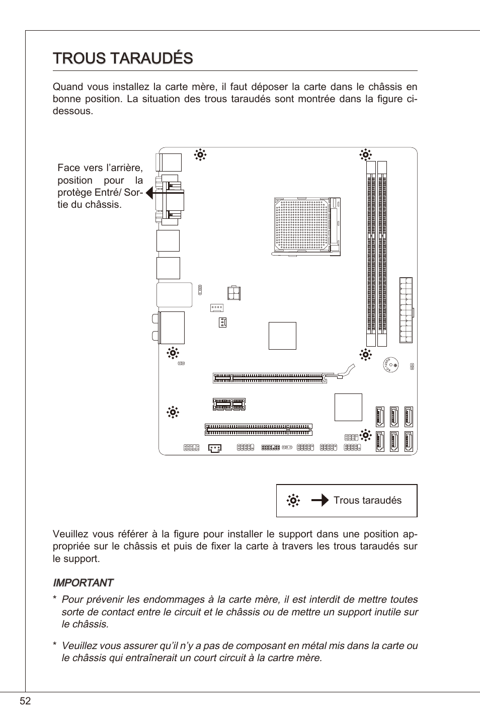 Trous taraudés | MSI 760GM-P23 (FX) User Manual | Page 52 / 169