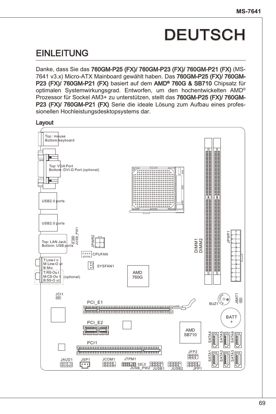 Deutsch, Einleitung | MSI 760GM-P23 (FX) User Manual | Page 69 / 169