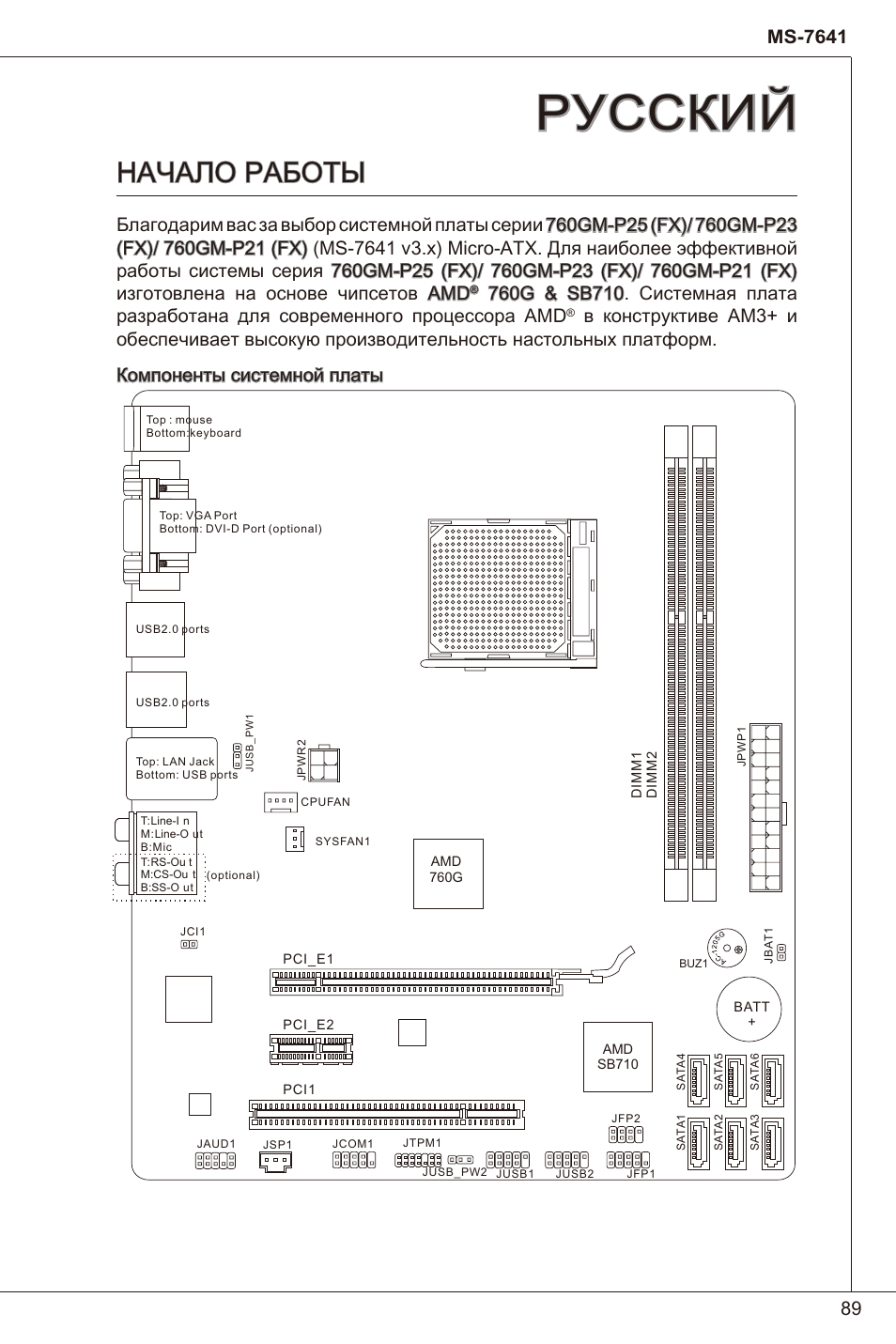 Русский, Начало работы | MSI 760GM-P23 (FX) User Manual | Page 89 / 169