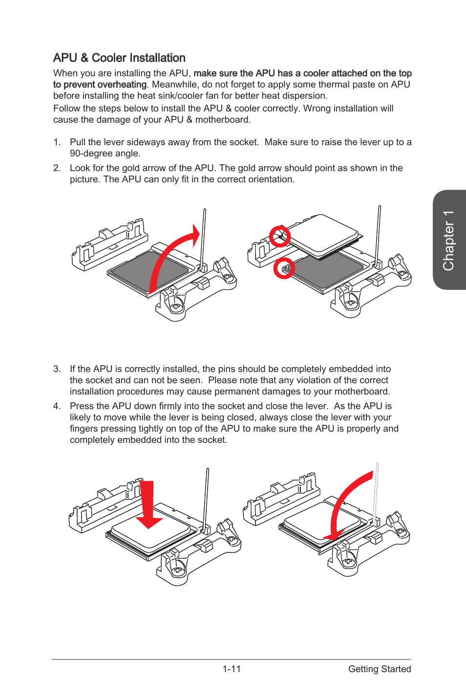 Apu & cooler installation, Apu & cooler installation -11, Chapter 1 | MSI A88X-G43 User Manual | Page 25 / 102