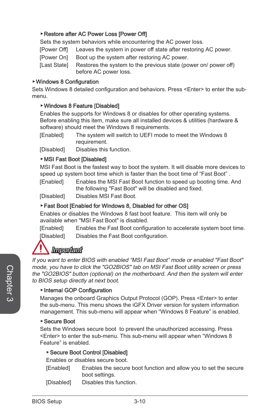 Chapter 3, Important | MSI A88X-G43 User Manual | Page 66 / 102