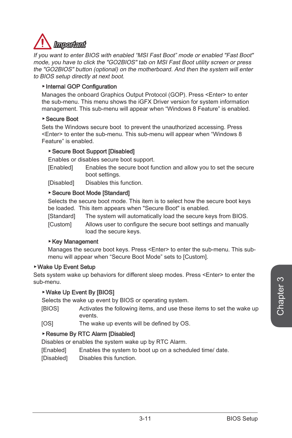 Chapter 3, Important | MSI A88X-G41 PC Mate User Manual | Page 67 / 94