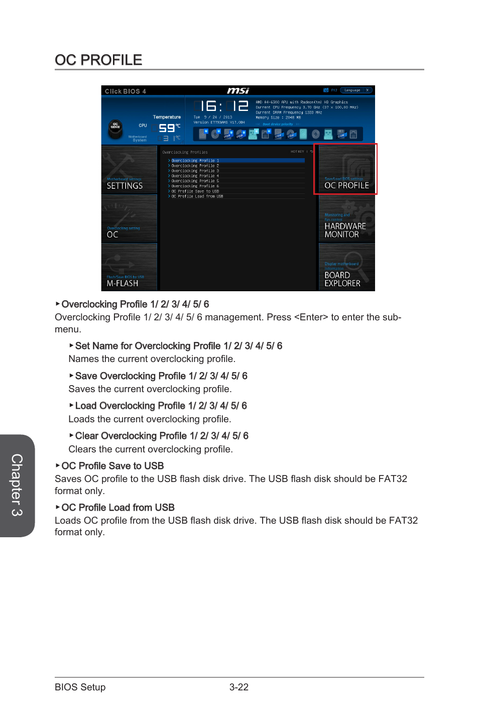 Oc profile, Oc profile -22, Chapter 3 | MSI A88X-G41 PC Mate User Manual | Page 78 / 94