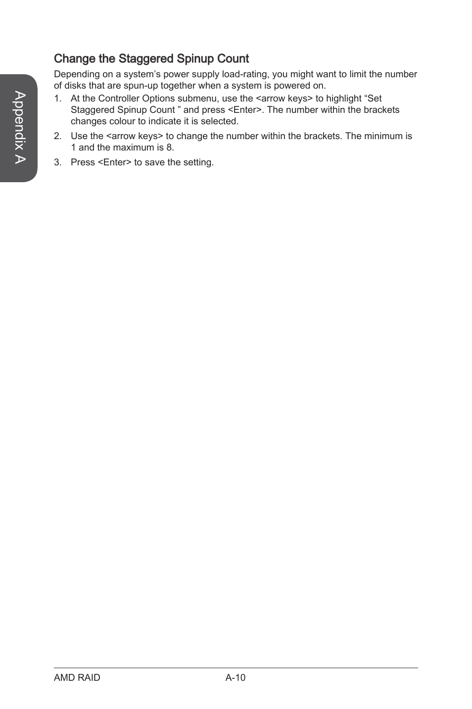 Change the staggered spinup count, Appendix a | MSI A88X-G41 PC Mate User Manual | Page 90 / 94