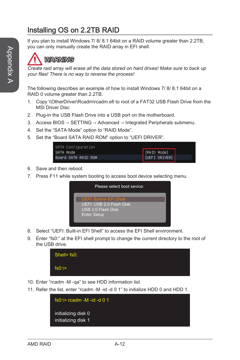 Installing os on 2.2tb raid, Appendix a, Warning | MSI A88X-G41 PC Mate User Manual | Page 92 / 94