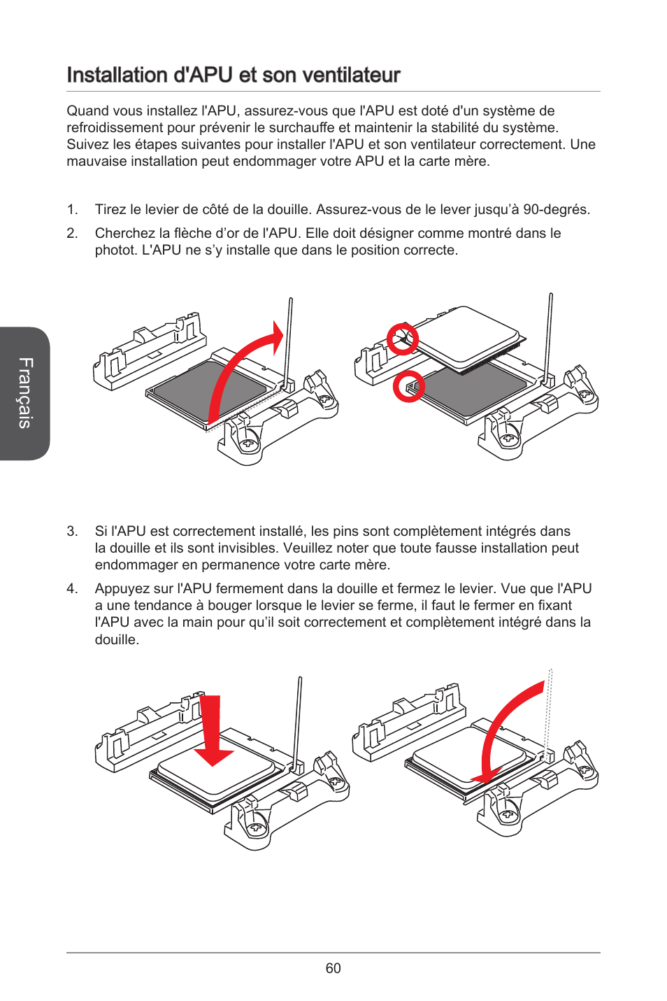 Installation d'apu et son ventilateur, Français | MSI A78M-E45 User Manual | Page 60 / 186