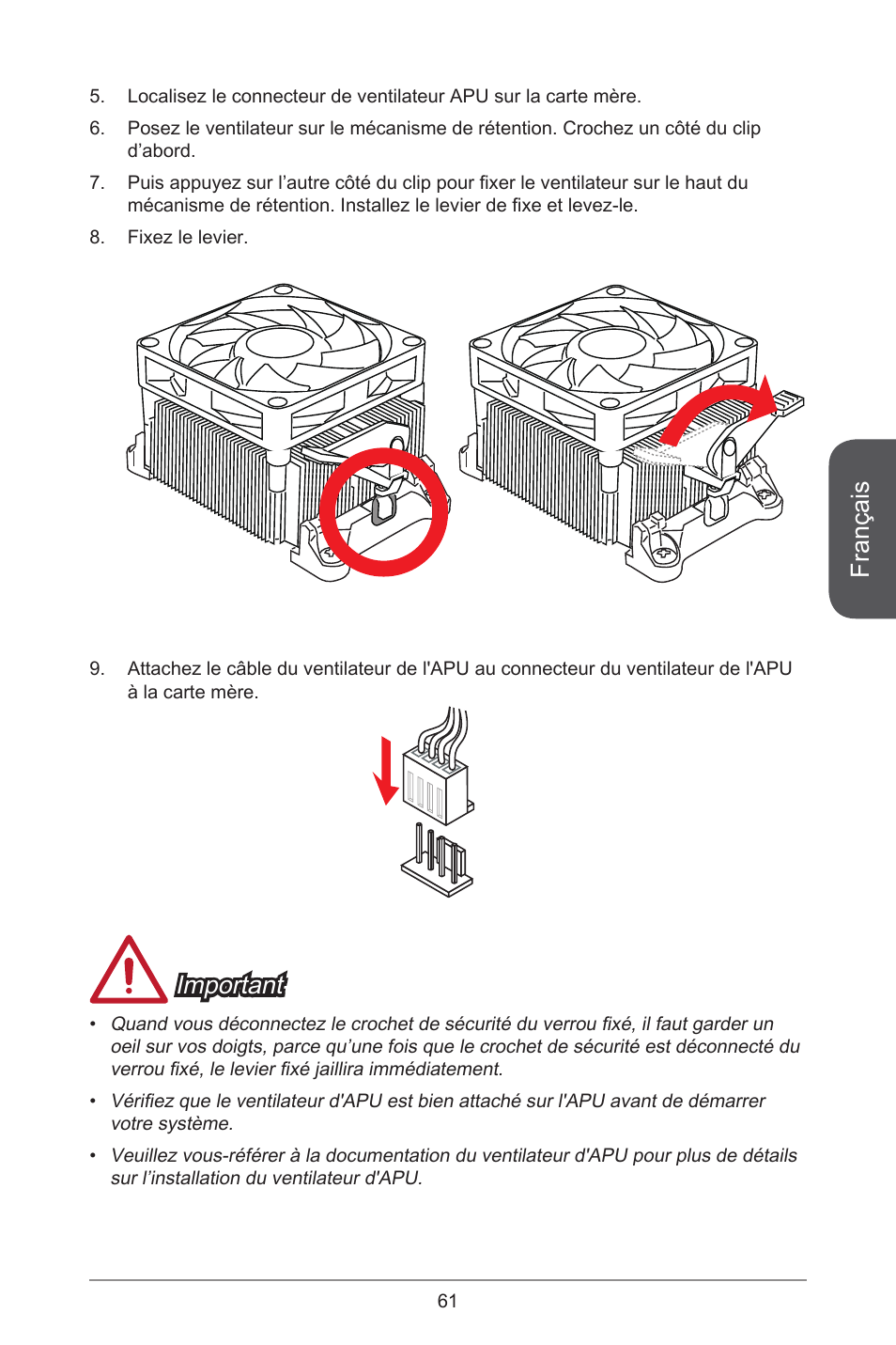 Français, Important | MSI A78M-E45 User Manual | Page 61 / 186