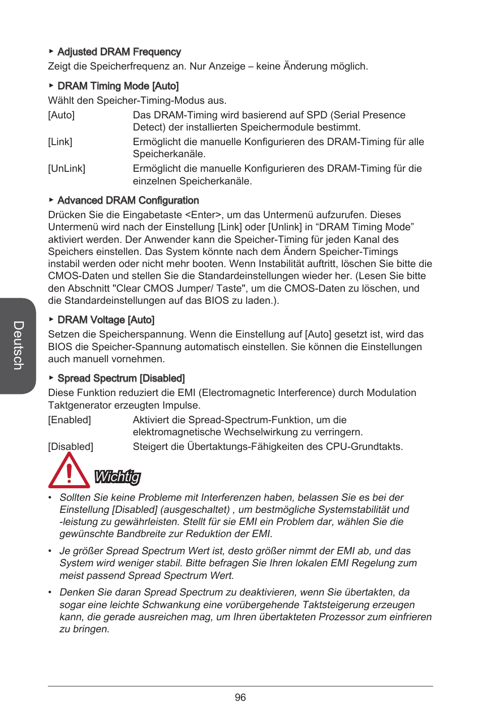 Deutsch, Wichtig | MSI A78M-E45 User Manual | Page 96 / 186