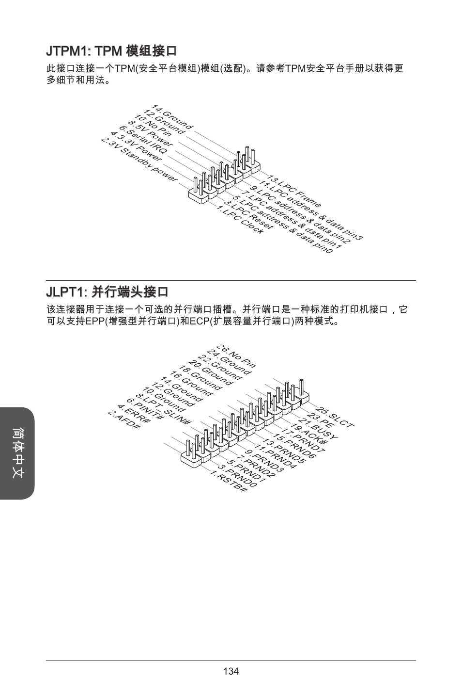 简体中文, Jtpm: tpm 模组接口, Jlpt: 并行端头接口 | MSI A55M-E35 User Manual | Page 134 / 186