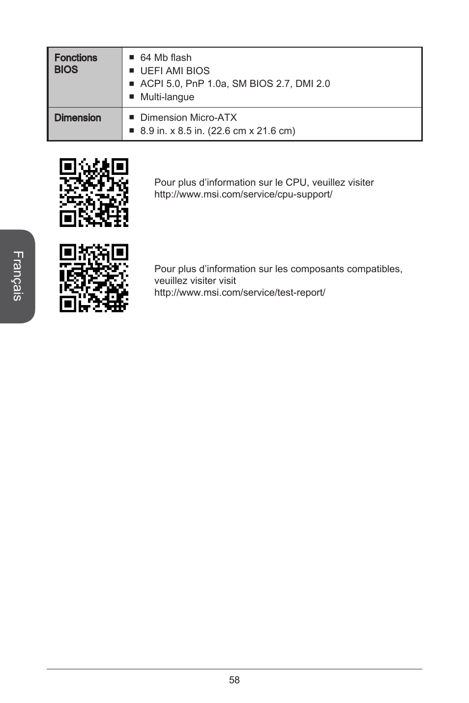 Français | MSI A55M-E35 User Manual | Page 58 / 186