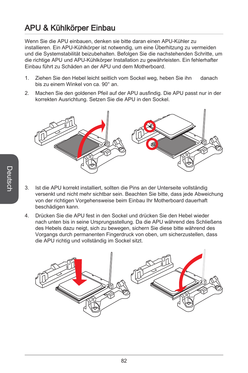 Apu & kühlkörper einbau, Deutsch | MSI A55M-E35 User Manual | Page 82 / 186