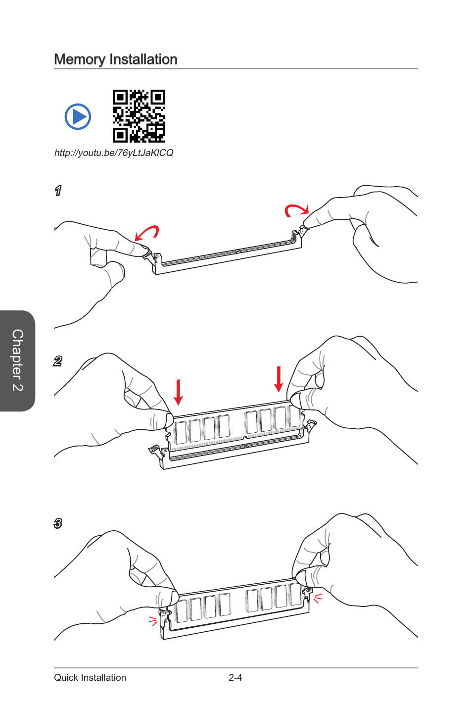 Memory installation, Memory installation -4, Chapter 2 | MSI A88XI AC User Manual | Page 44 / 94