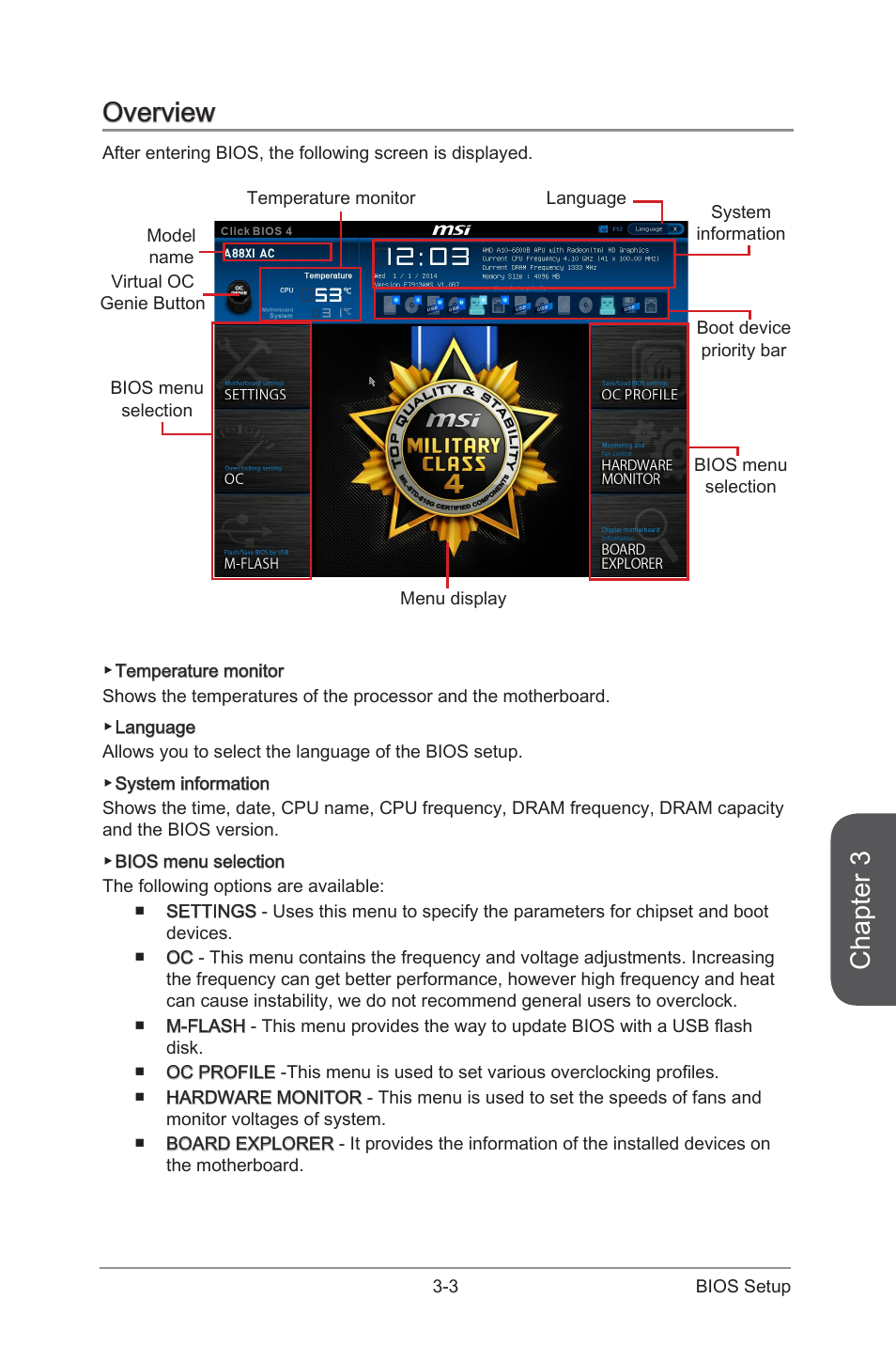 Overview, Overview -3, Chapter 3 | MSI A88XI AC User Manual | Page 57 / 94