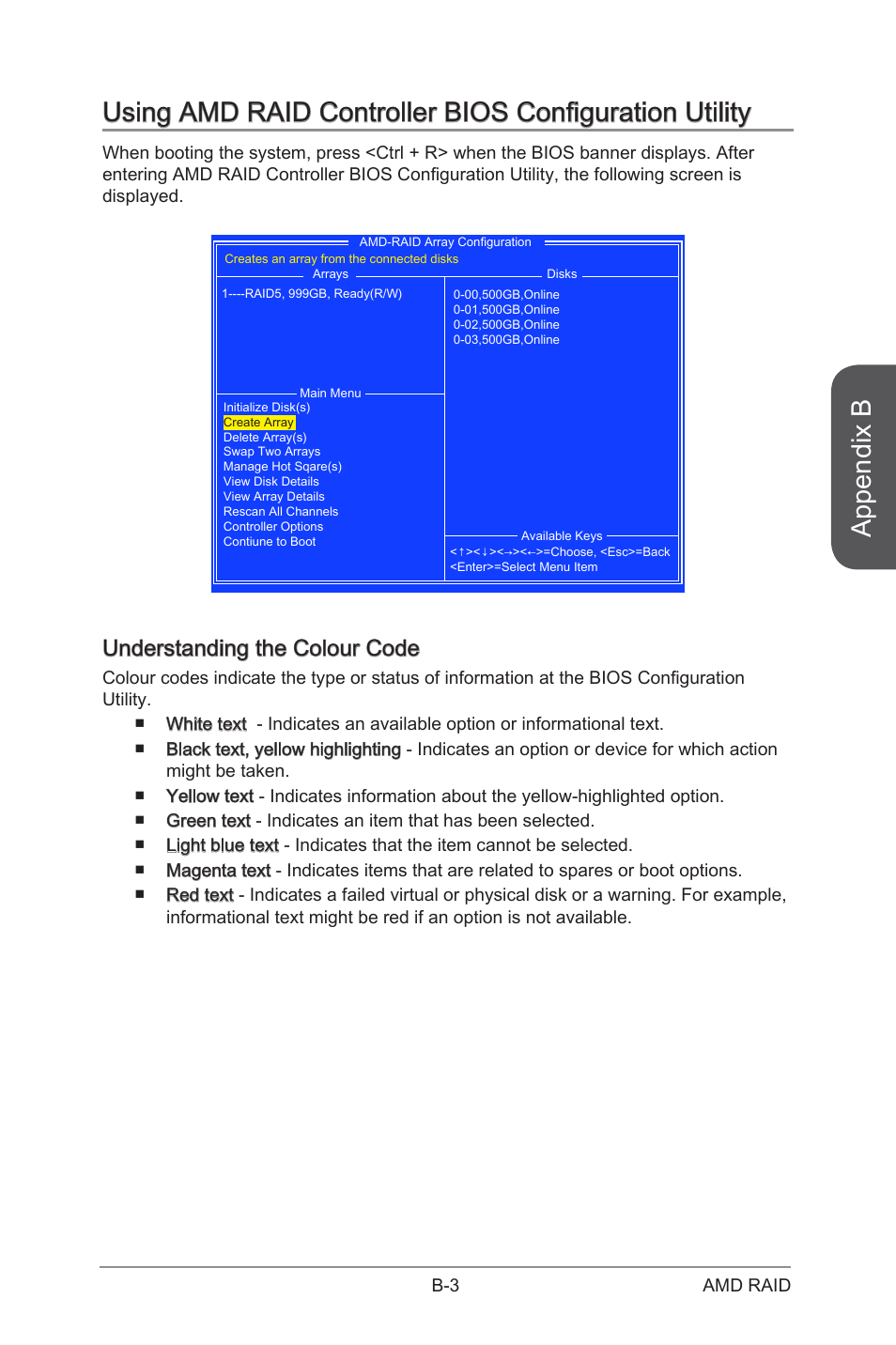 Understanding the colour code, Appendix b | MSI A88XI AC User Manual | Page 83 / 94