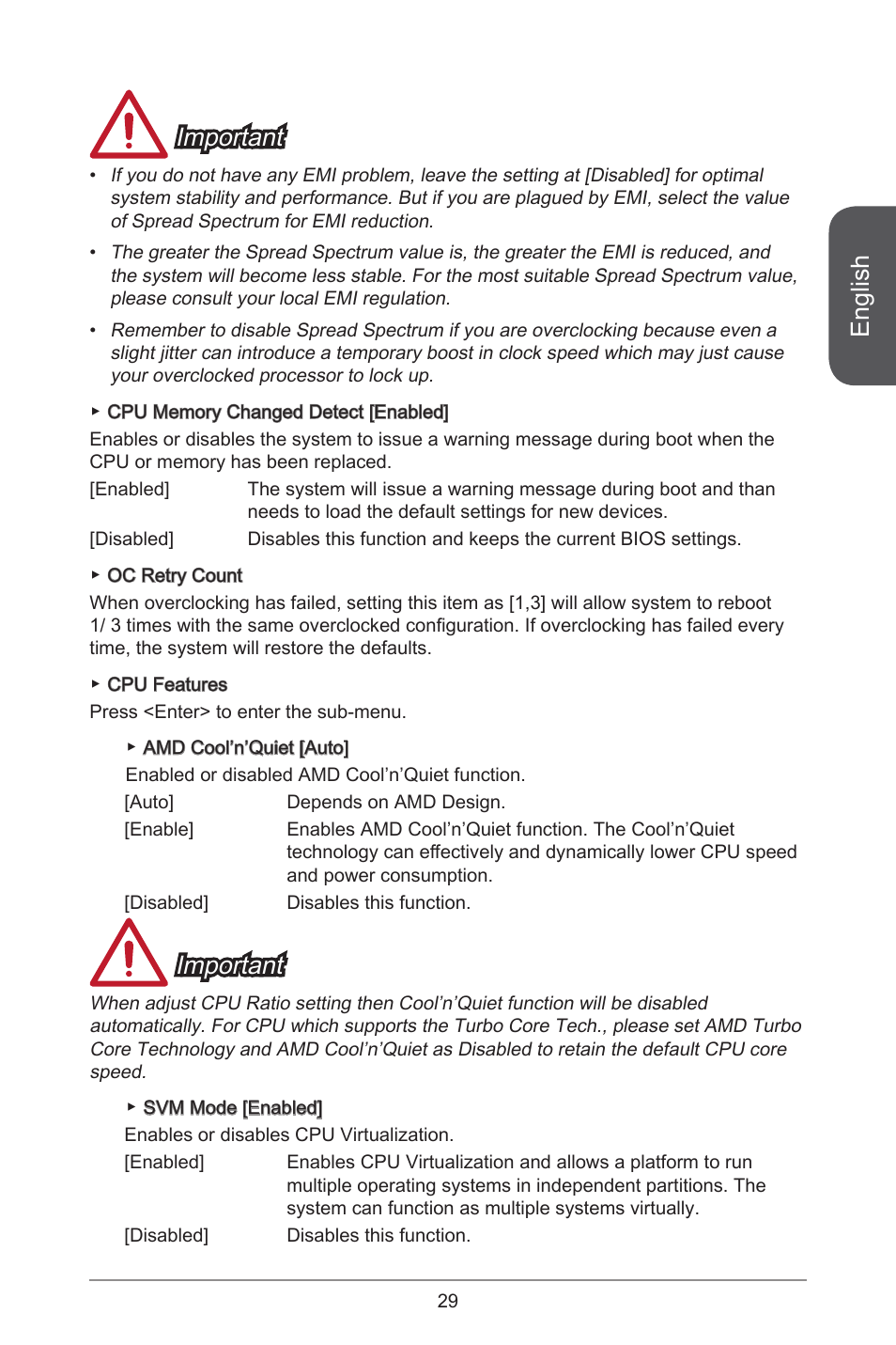 English, Important | MSI A55M-E33 User Manual | Page 29 / 170