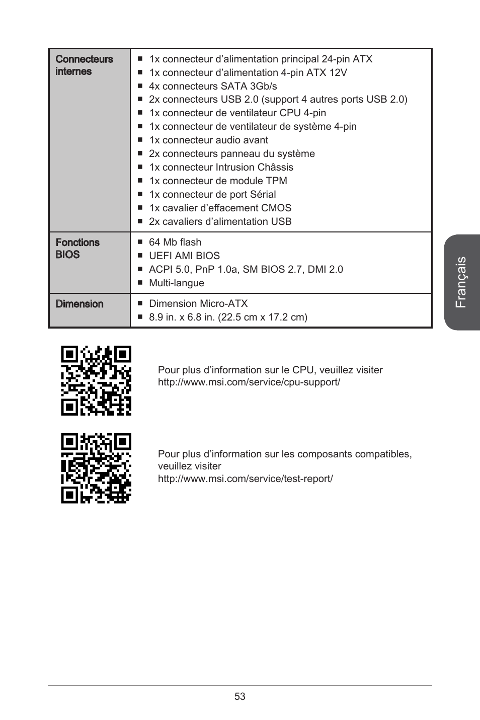 Français | MSI A55M-E33 User Manual | Page 53 / 170